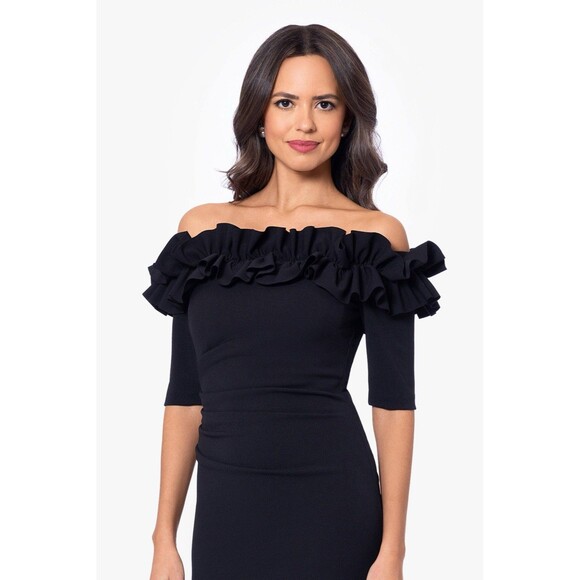 Xscape Brynleigh Dress Off The Shoulder Scuba Ruffle Black Party Plus Size 18W - Picture 4 of 13